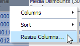 Right-click menu with Resize Columns... noted