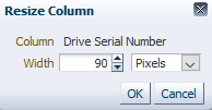 Sample resize columns dialog.