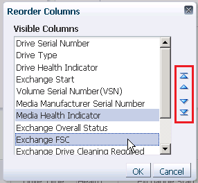 Reorder Columns dialog box, with two attributes selected.