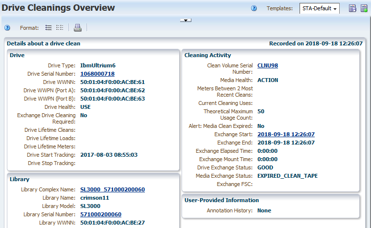Example of the Drive Cleanings Overview details page