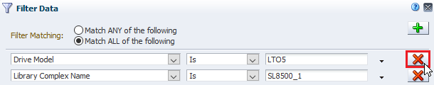 Sample Filter Data dialog.