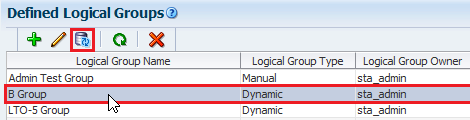 Defined Logical Groups with row selected, refresh icon noted