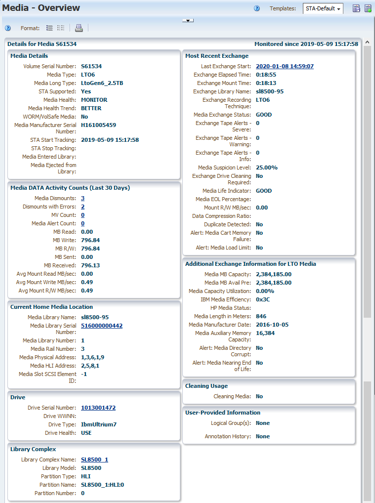 Example of the Media Overview details page for LTO media