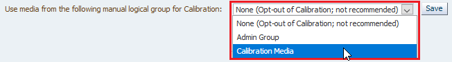 Calibration drop-down with Admin Group selected.