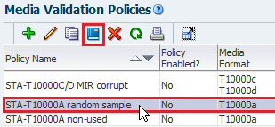 MV Policies page with row selected and Enable icon noted