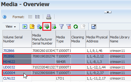 Media Overview with rows selected and Validation icon noted