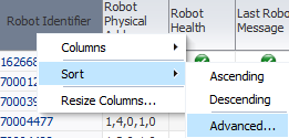Right-click menu with Advanced Sort option selected