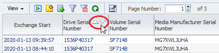Cursor hovering over column heading to show sort arrows.