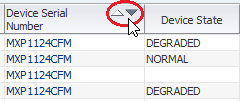 Cursor hovering over column heading to show sort arrows.