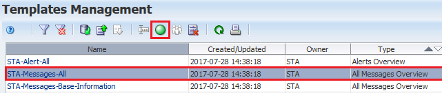 Templates table with row selected and Set Default icon noted
