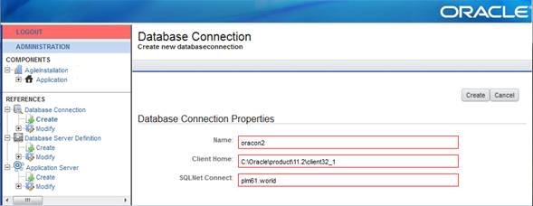 Database Connection screen