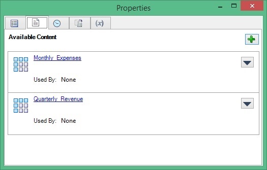 Properties dialog box showing the available content removed. Two items remain.