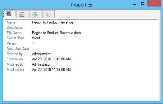 Properties tab in the Properties dialog box for a selected doclet.