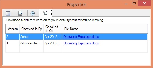 Version tab of the Properties dialog box