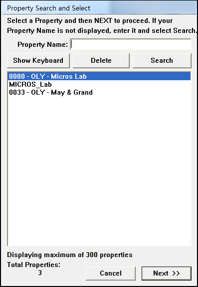 This figure shows the Property Search and Select dialog.
