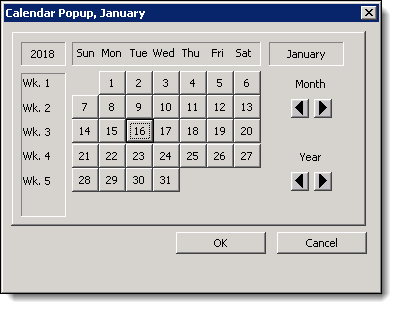 This figure shows the pop-up calendar to designate a search of the Operations Log by date range.