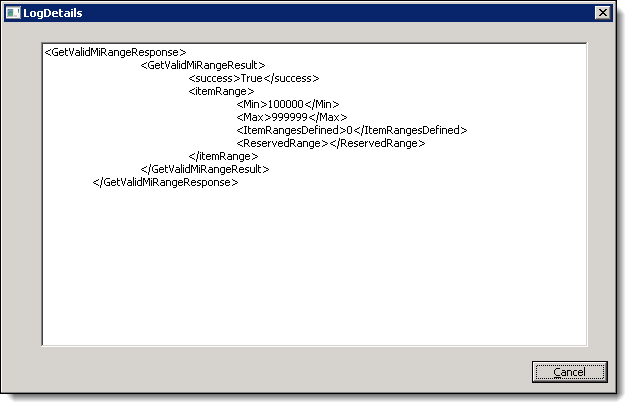 This figure shows the response XML detail of the Operations Log after clicking the Show Details button.