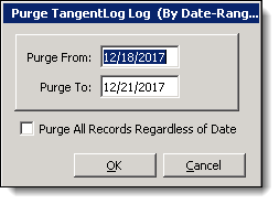 This figure shows the Operations Log purge by date range pop-up window.
