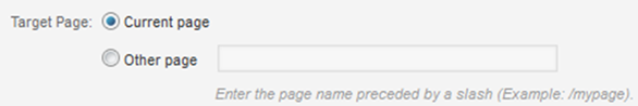 Target page configuration with radio buttons for current page vs. other page