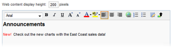 Edit view of the Web Content Display component
