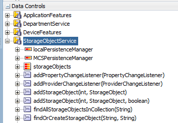 生成されたStorageObjectServiceが選択された「データ・コントロール」パネルのビュー。