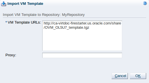 この図は、「Import Template」ダイアログ・ボックスを示しています。