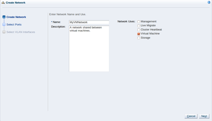 この図は、ウィザードの「Create Network」ステップを示しています。