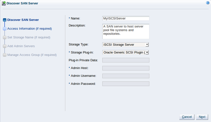 この図は、「Discover SAN Server」ウィザードを示しています。