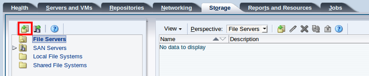 この図は、「Storage」タブの「Discover File Server」アイコンを示しています。