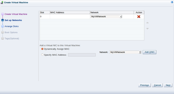 この図は、「Create Virtual Machine」ウィザードの「Setup Networks」ステップを示しています。