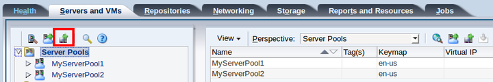 この図は、「Servers and VMs」タブの「Create Virtual Machine」アイコンを示しています。