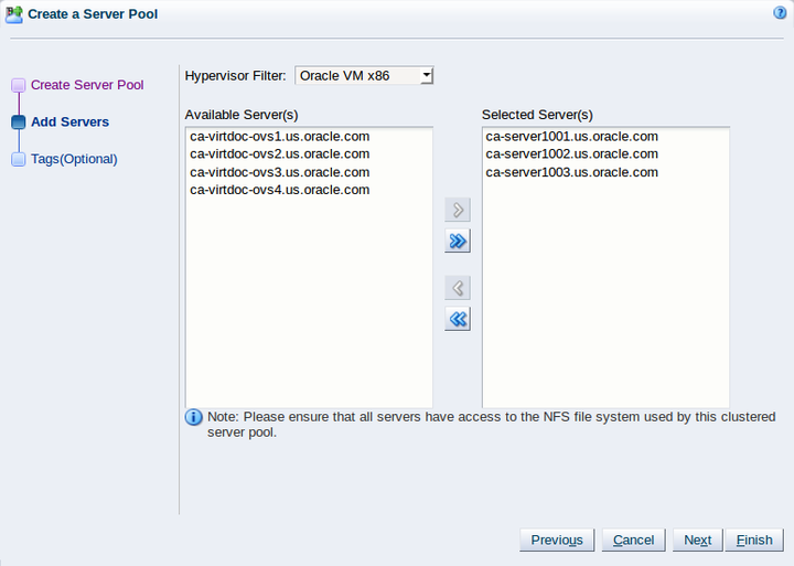 この図は、「Create a Server Pool」ウィザードの「Add Servers」ステップを示しています。