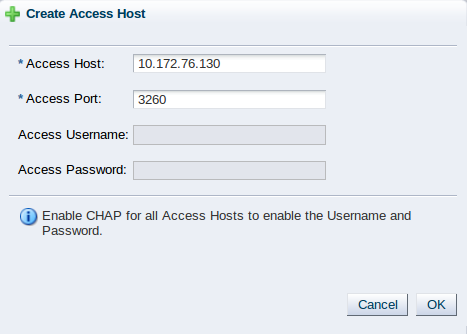 この図は、「Discover SAN Server」ウィザードの「Create Access Host」ステップを示しています。
