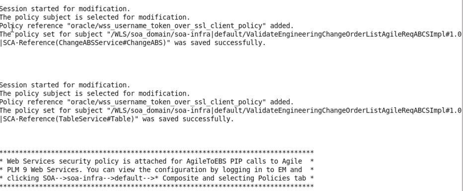 Sample Output when Updating the Security Policy