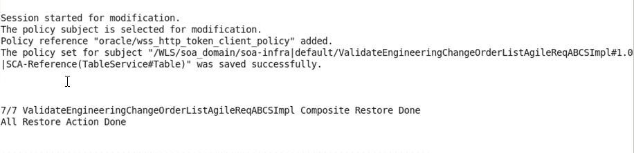 Sample output when restoring the default security policy