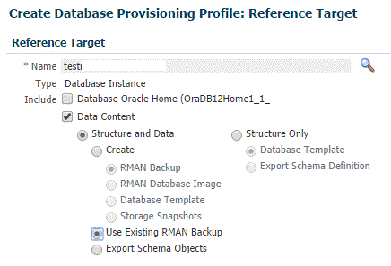 Reference Target page for existing RMAN backup
