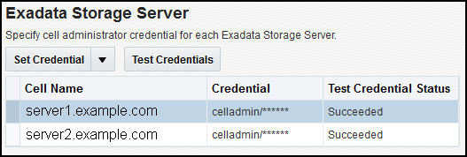 Set Exadata Storage Server Credentials