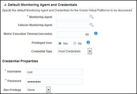 Default Monitoring Agent and Credentials