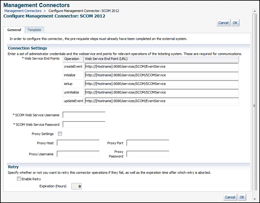 General Tab of the Configure Management Connector Page screen shot example