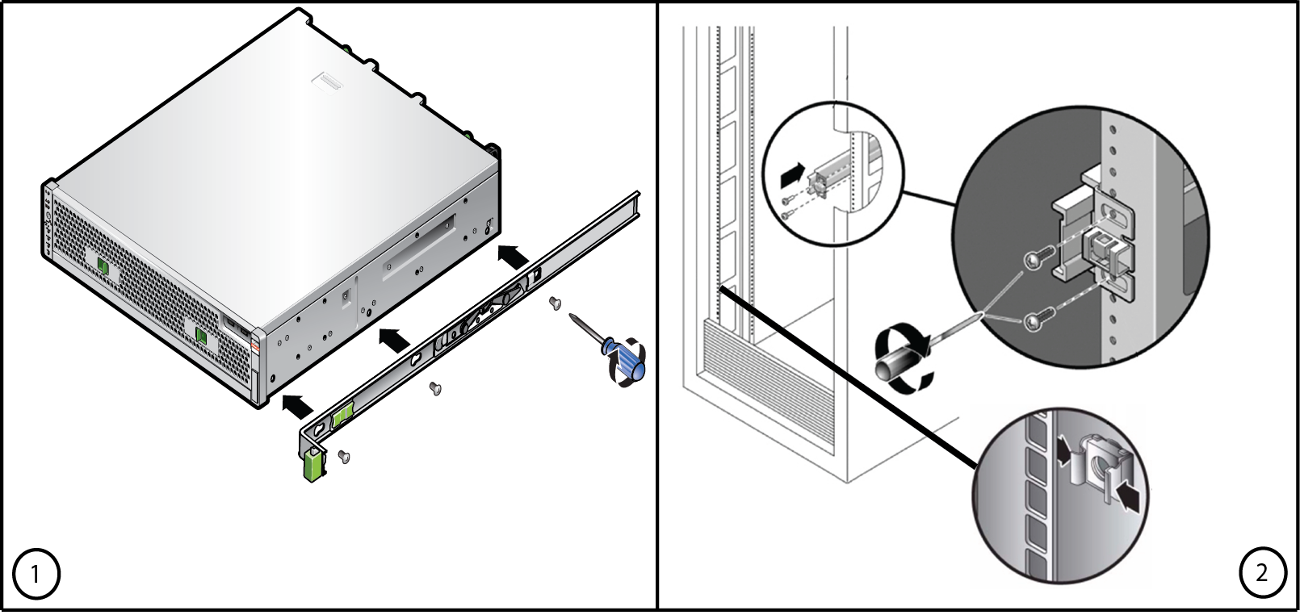 image:The graphic shows how to install the hardware, part                                         1.