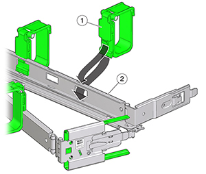 image:Graphic showing the cable straps on the rear of the cable                             management arm