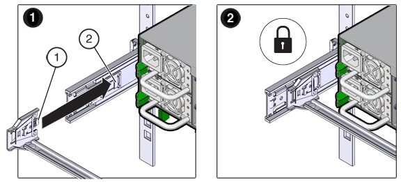 image:Graphic showing how to insert the cable management arm into the rack