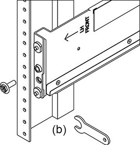 image:Graphic showing detail of a pin being inserted into the front of                             the rail