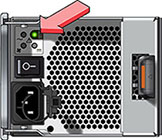 image:Graphic showing the location of the status indicator on the power                             supply with fan module