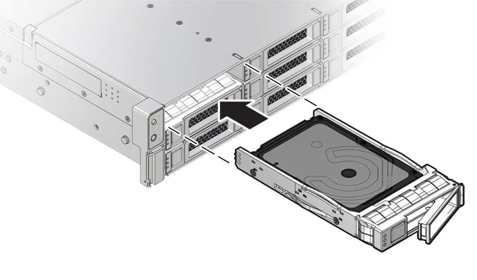 image:A multi-step illustration showing how to install a storage drive in                         the controller.