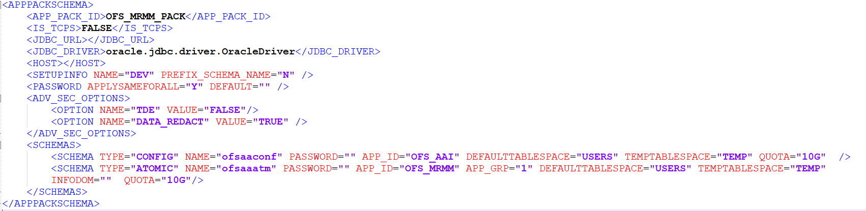 Description of Sample OFS_MRMM_SCHEMA_IN.xml File follows This illustration shows a sample of the OFS_MRMM_SCHEMA_IN.xml file.