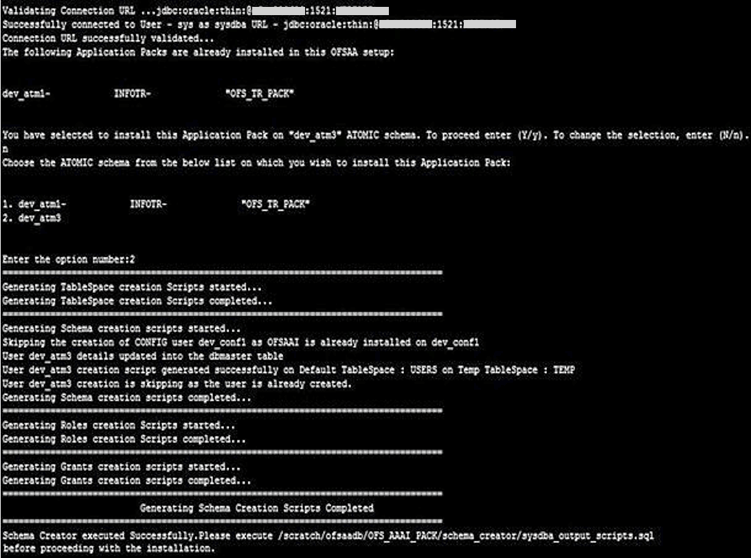 Description of Install Subsequent Applications Pack- Select Atomic Schema and Infodom follows This illustration shows selection of the Atomic schema and infodom during the schema creation to install subsequent applications packs.