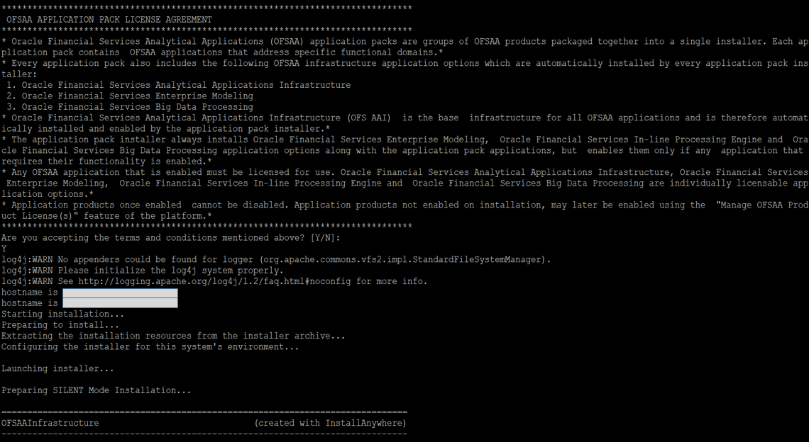 Description of Accept the OFSAA License Agreement follows This illustration shows the OFSAA License Agreement prompt during the installation.