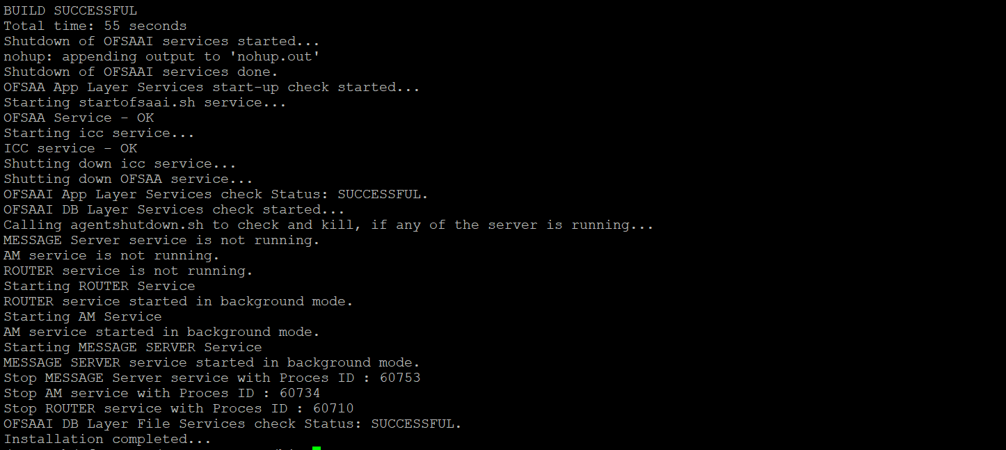 This illustration shows successful completion of the OFS MRMM installation.