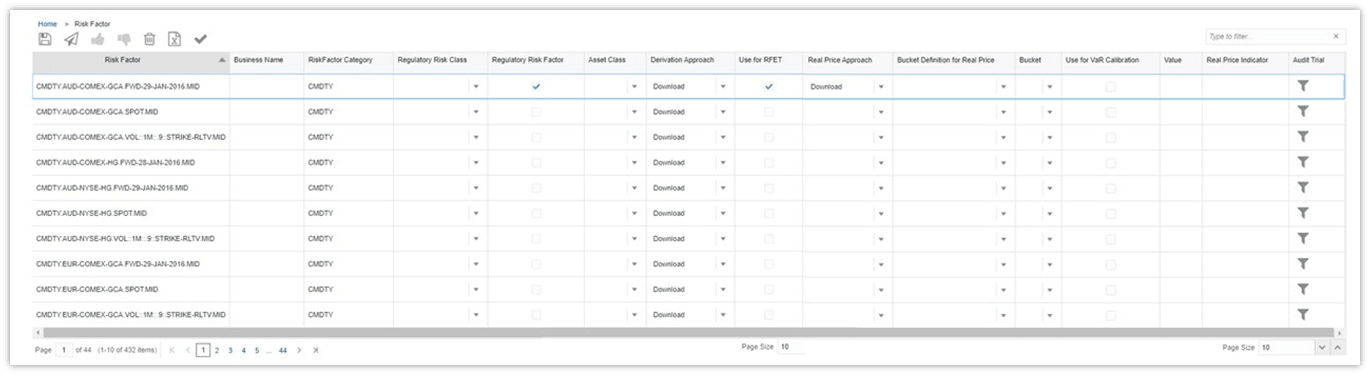 This image shows the Risk Factor definition page. You can define risk factors, and save and submit the definitions for approval.